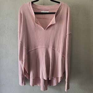 We The Free Pink Waffle Knit Blouse Free People